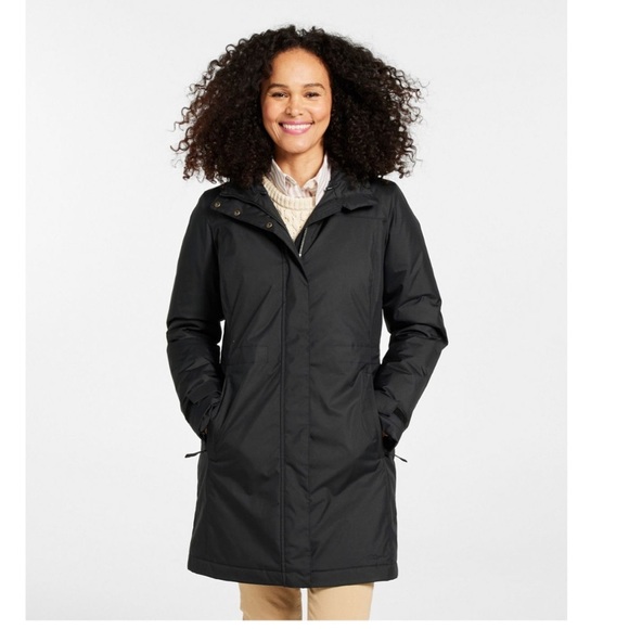 LL bean Womens black winter weather puffer long jacket size‎ medium EUC - Picture 1 of 8